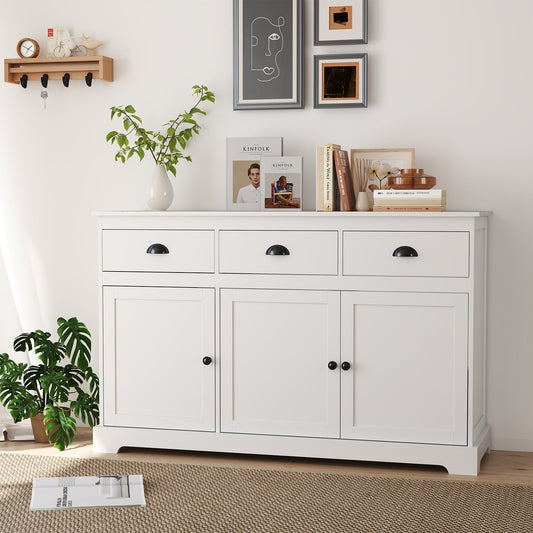 Modern Buffet Sideboard 136cm Storage Cabinet with 3 Drawers-White