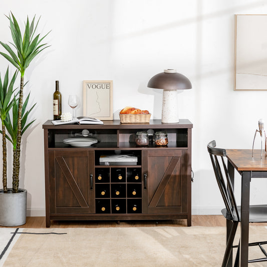Buffet Storage Cabinet with Detachable 9-Bottle Wine Rack and 2 Door Cabinets-Dark Brown
