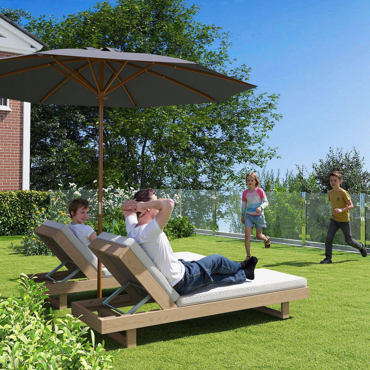 Outsunny 3m Parasol na słupku drewnianym - szary