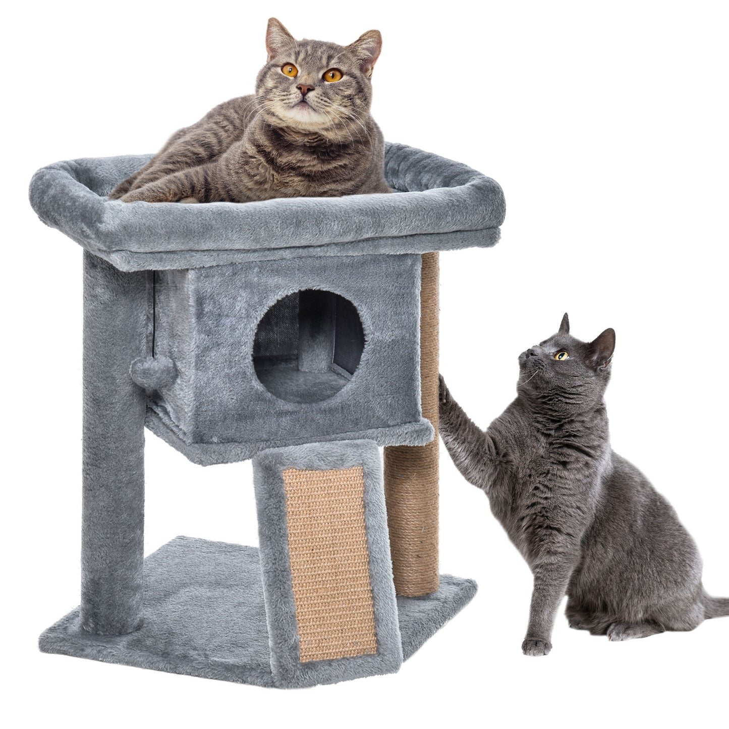 PawHut Cat Tree Tower for Indoor Cats Cat Scratching Post Climbing Activity Centre w/Jute Scratching Pad, Toy Ball, Cat House - Grey