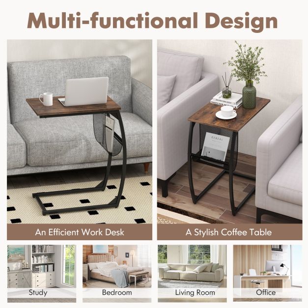 Side table with side pocket Industrial design laptop table C-shaped sofa table Coffee table