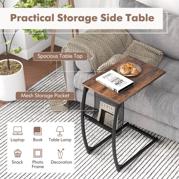 Side table with side pocket Industrial design laptop table C-shaped sofa table Coffee table