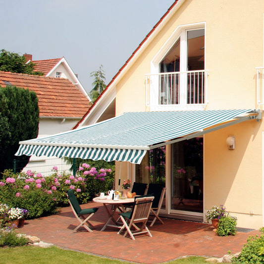 Outsunny Manual Retractable Awning in Green and White, image 2