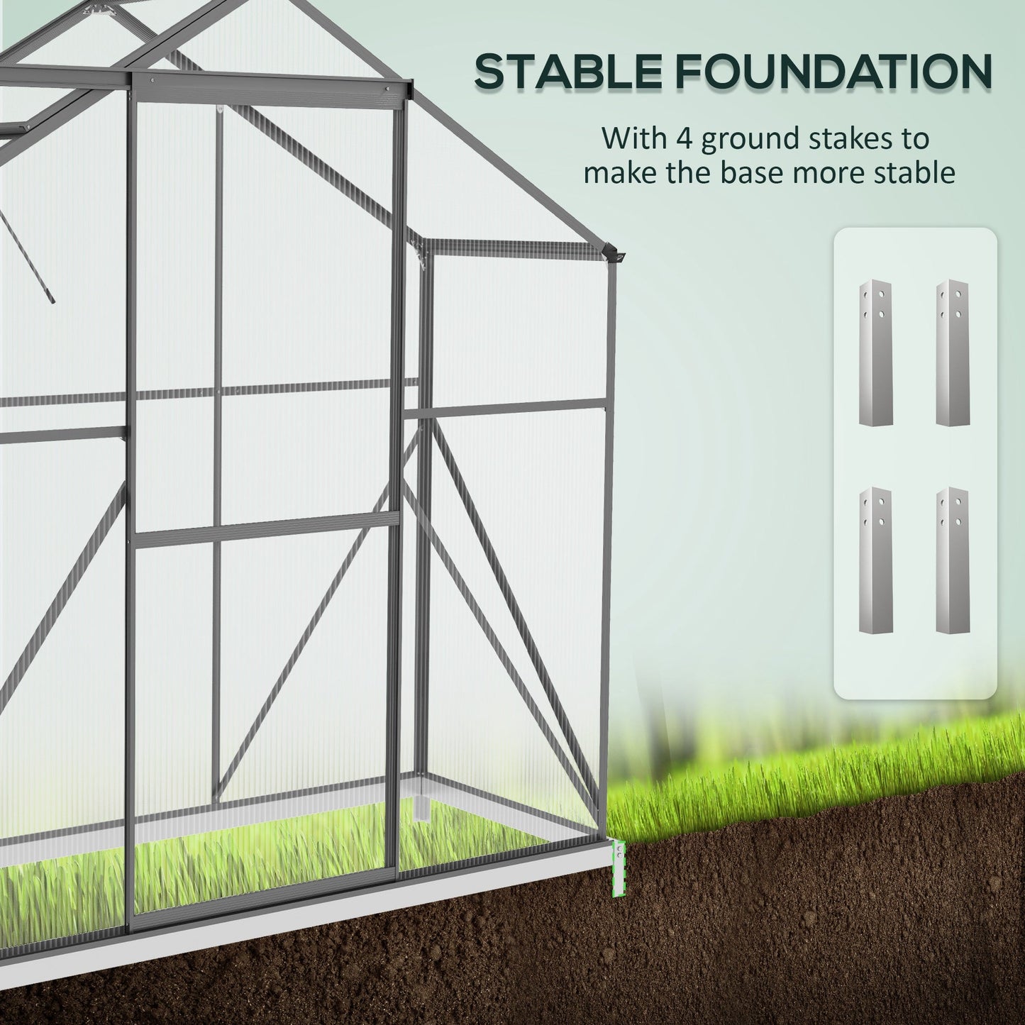 Outsunny 6 x 2.5ft Polycarbonate Greenhouse Walk-In Green House مع مزراب مطر، باب منزلق، نافذة، مؤسسة، رمادي داكن