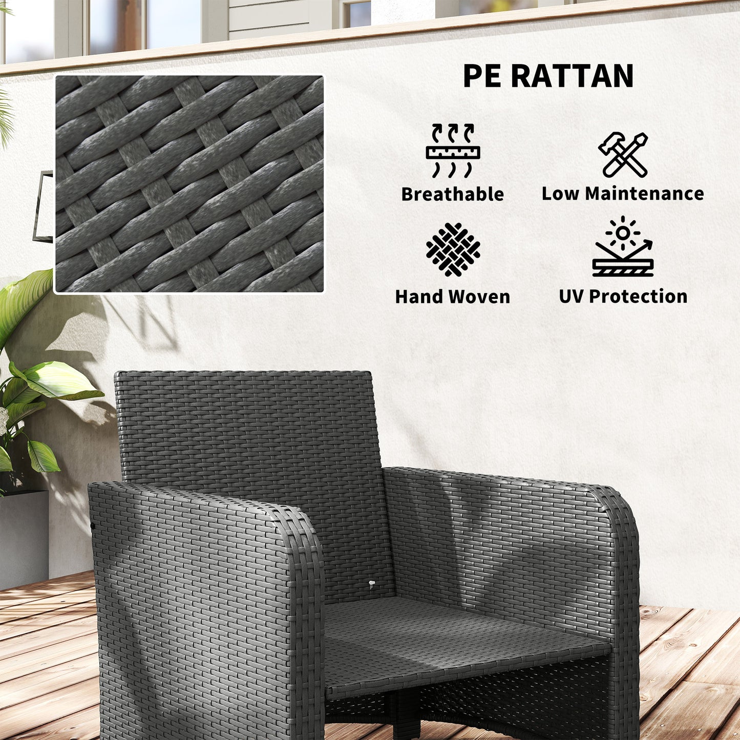 Zestaw mebli ogrodowych Outsunny Five Piece Rattan z 2-poziomowym stolikiem kawowym i pufami - kremowo-biały