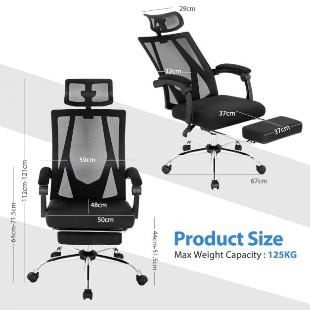 Ergonomic Recliner Mesh Office Chair with Adjustable Headrest for Home Office