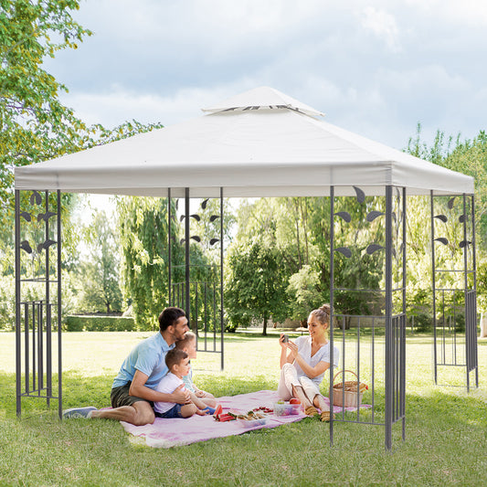 Outsunny Outdoor Steel Gazebo with 2 Tier Roof in Cream, image 2