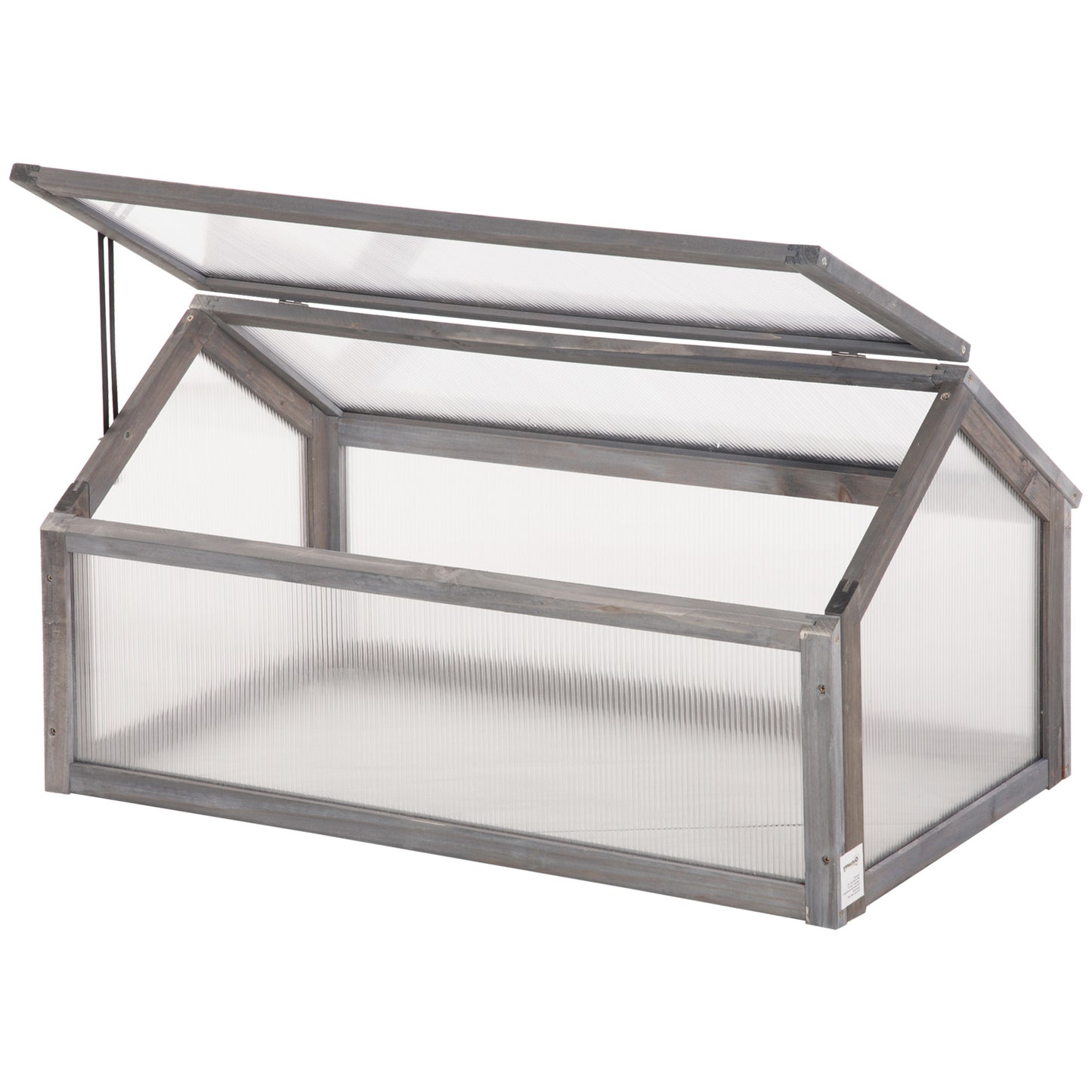 Outsunny Wooden Cold Frame Garden Polycarbonate Greenhouse with Openable Top Cover, Grow House for Flowers, Vegetables, Plants, 90 x 52 x 50cm, Grey
