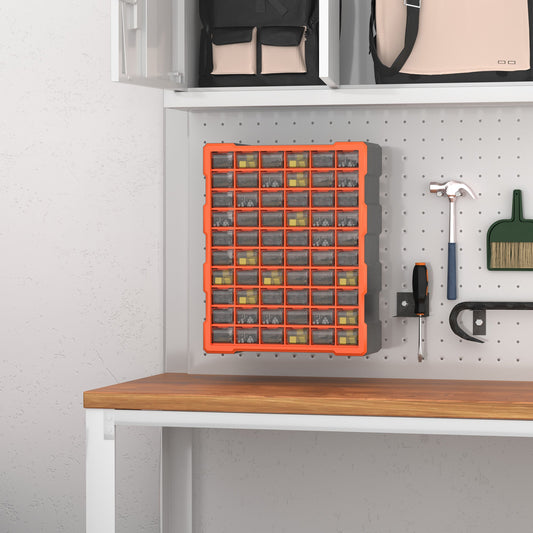 منظم أجزاء 60 درج من DURHAND، خزانة تخزين مثبتة على الحائط، أدوات براغي وصواميل صغيرة، برتقالي شفاف