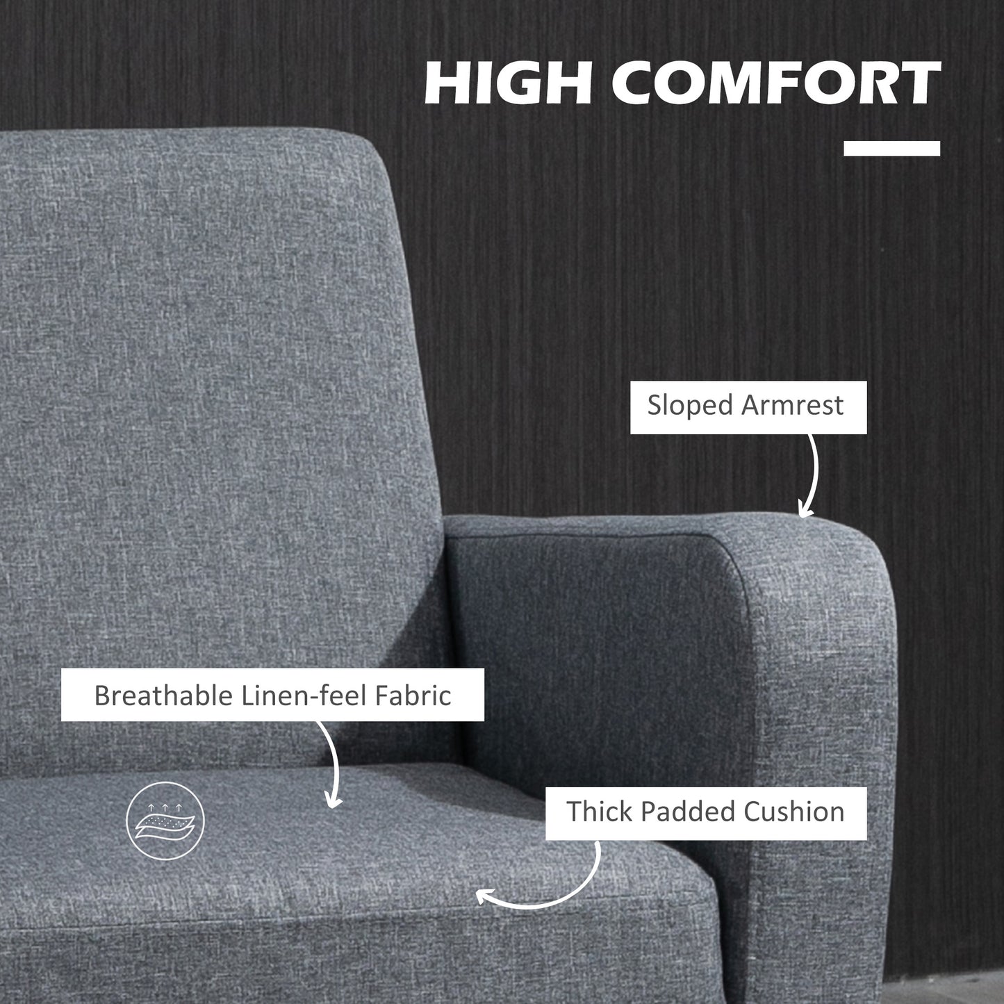 HOMCOM 2-częściowe nowoczesne fotele z nogami z drewna kauczukowego, tapicerowane krzesła akcentowe, pojedyncza sofa do salonu, sypialni, szare