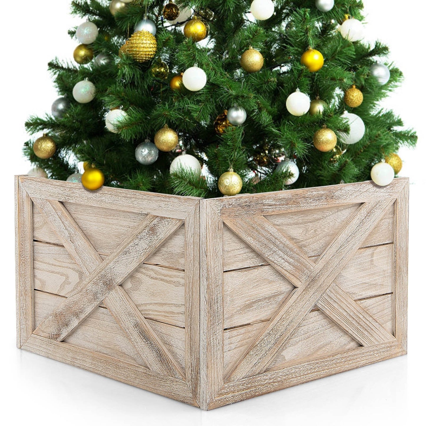 Christmas Tree Box Stand with Hook and Loop Fasteners-Brown-S
