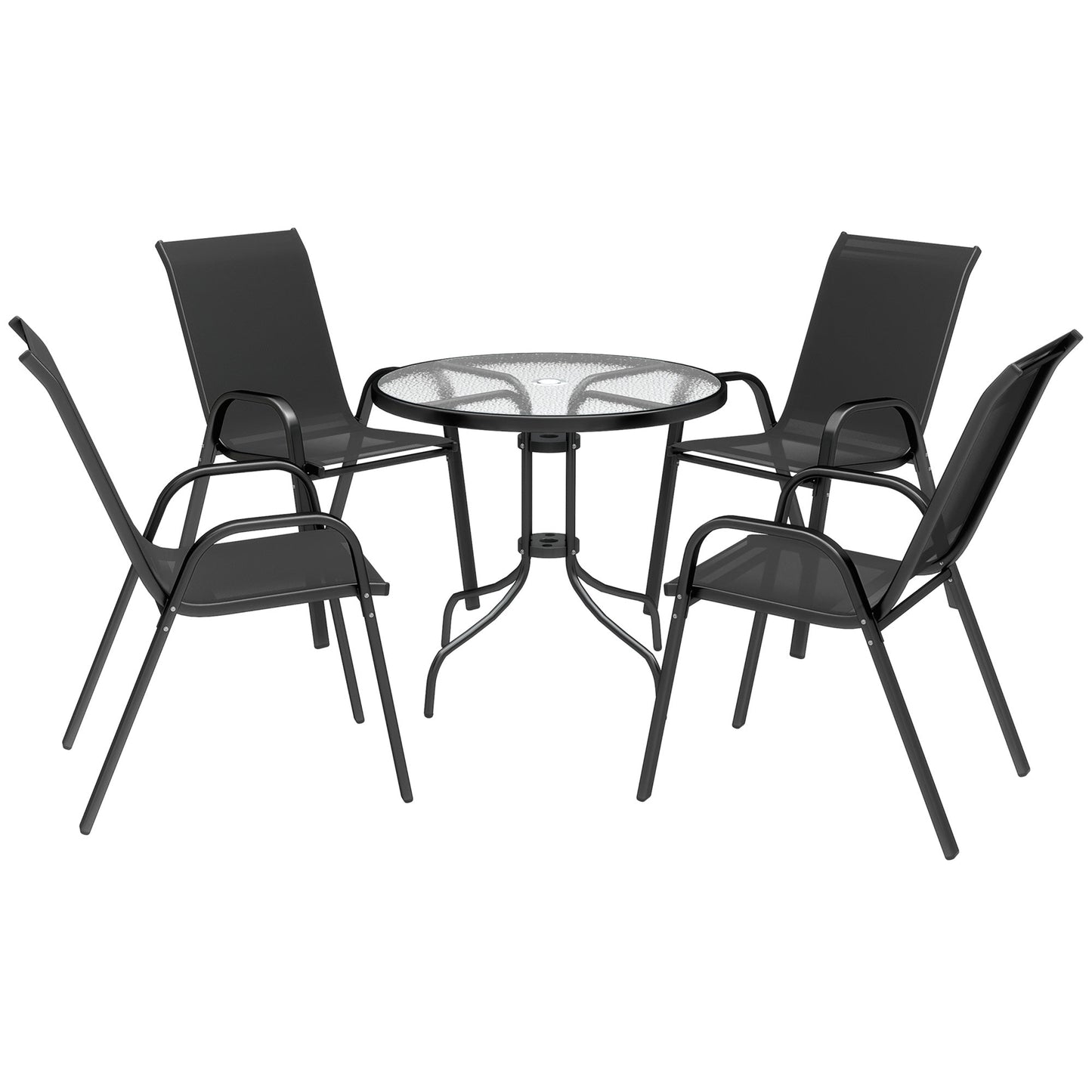 Zestaw ogrodowy Outsunny Five-Element Steel Patio Set ze szklanym blatem - Czarny