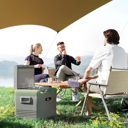Outsunny 40L Portable Car Refrigerator - Light Green and Grey