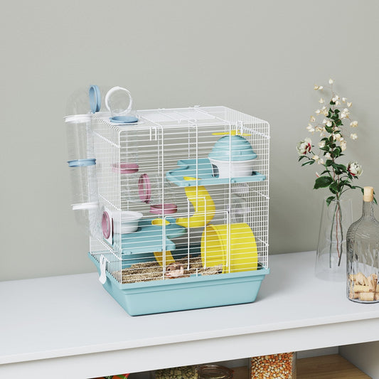 PawHut 3-Level Hamster Cage with Exercise Wheel in Blue, image 2