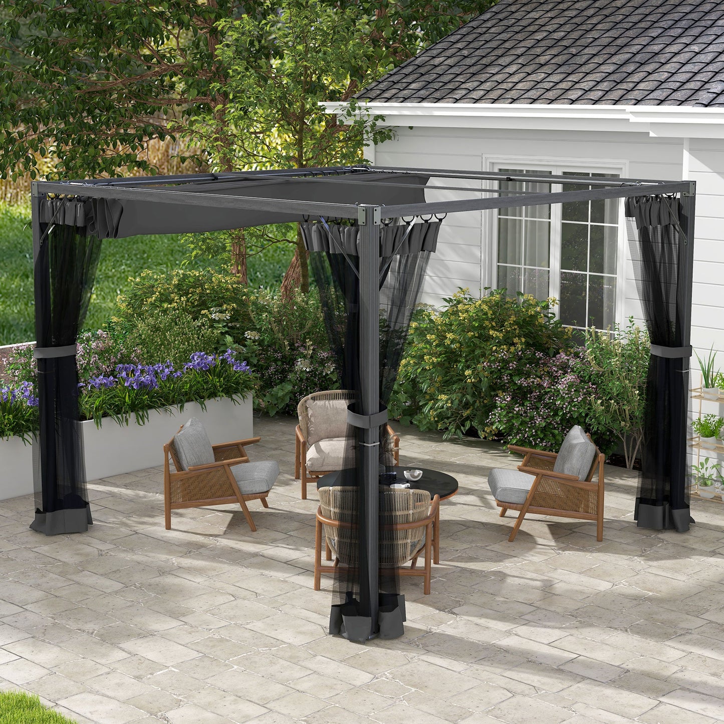 Outsunny 3 x 3m aluminiowa pergola z rozsuwanym dachem - ciemnoszary