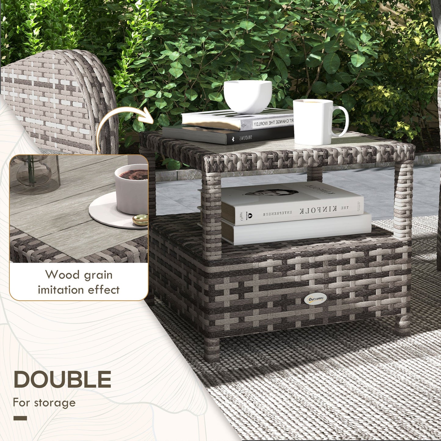 Outsunny 2 Seater Patio Rattan Wicker Chaise Lounge Sofa Set w/ Cushion for Patio Yard Porch