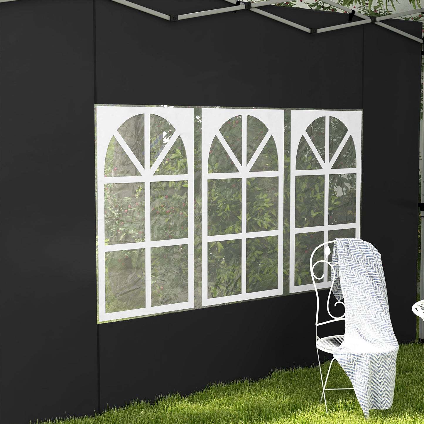 Panele boczne do altany Outsunny, wymiana boków z oknem do altany typu pop-up 3x3(m) lub 3x4m, 2 sztuki, czarne