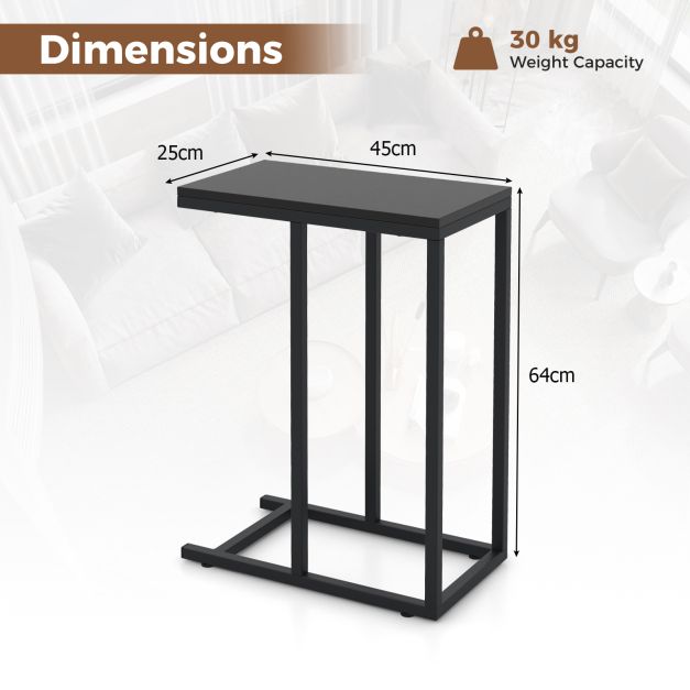 'C' Shaped Side Table for Sofa and Bed Sofa Side Table 64cm Metal Frame TV Tray Table Rustic Oak Black