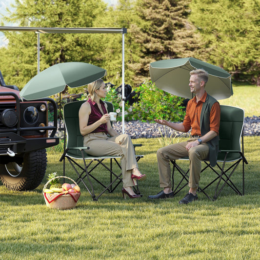 Camping Chair with Adjustable Umbrella and Portable Carrying Bag-Green