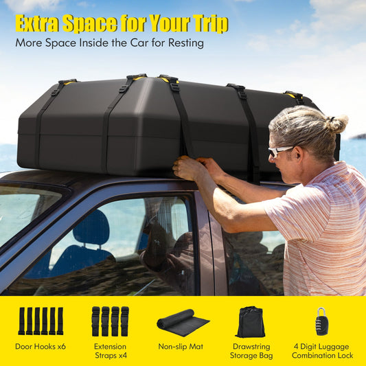 600L Car Roof Bag for All Vehicles with/without Racks-Black