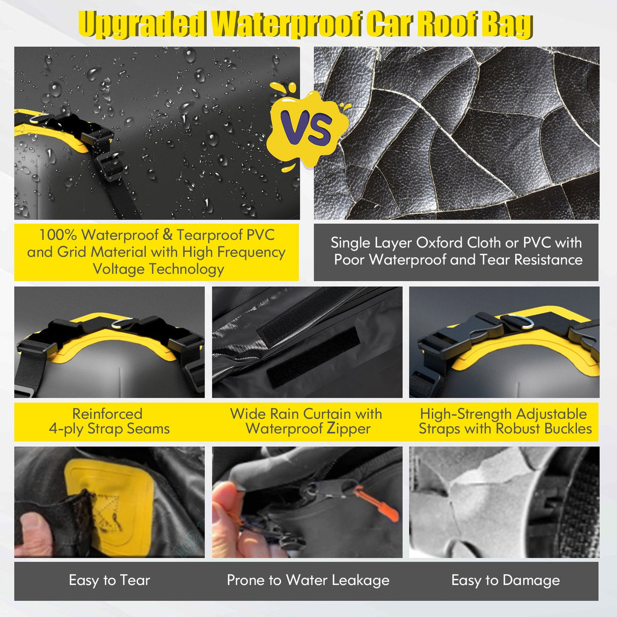 600L Car Roof Bag for All Vehicles with/without Racks-Black