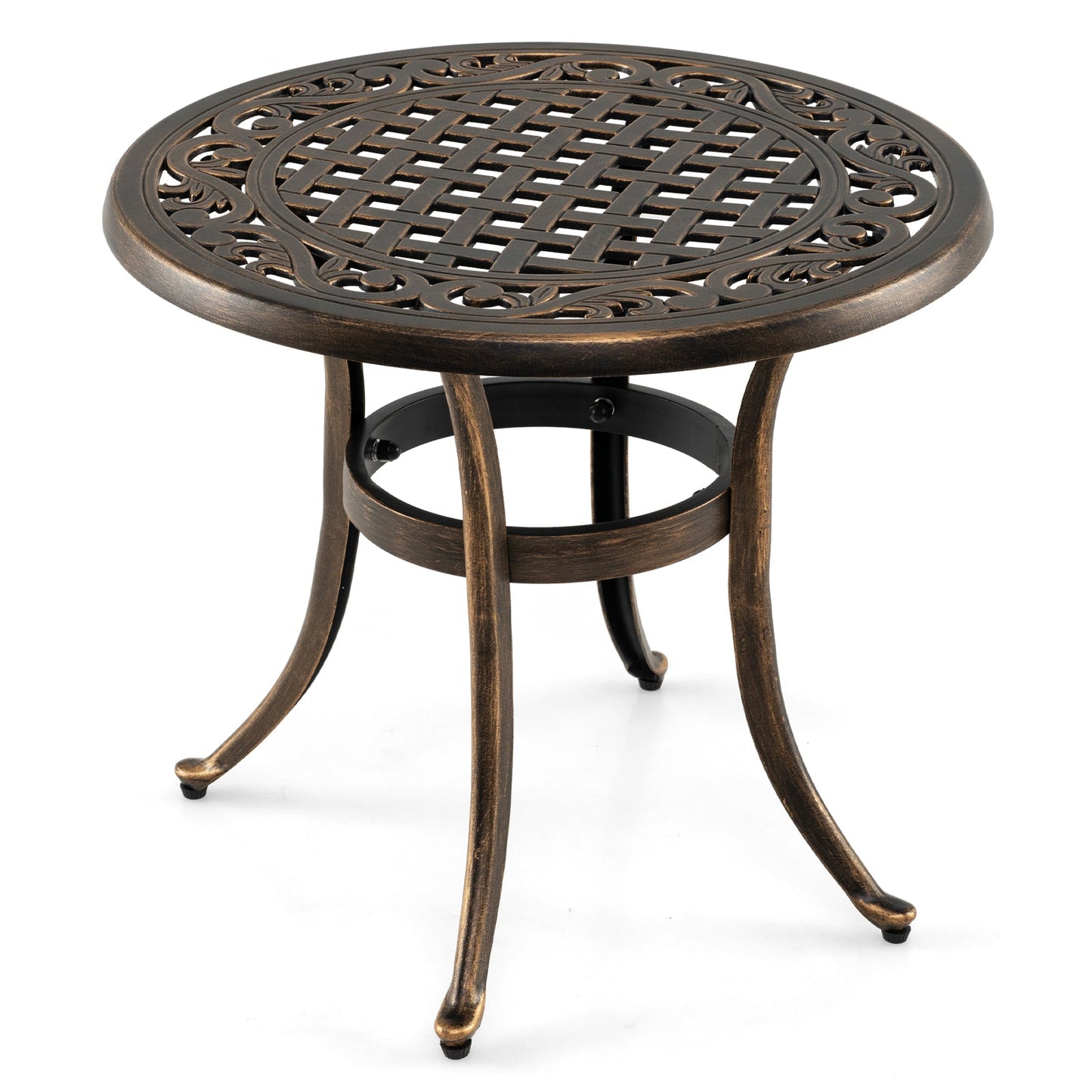Cast Aluminum Patio Side Table with Floral Hollow-out Pattern-Bronze