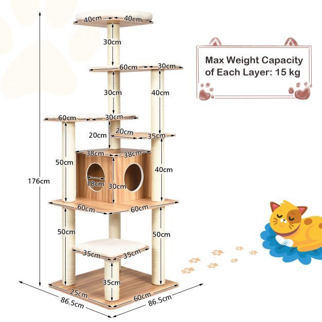 Cat Furniture with Cat litter box enclosure Semi-auto Open-top Cat Litter Box and 179cm Cat Tree