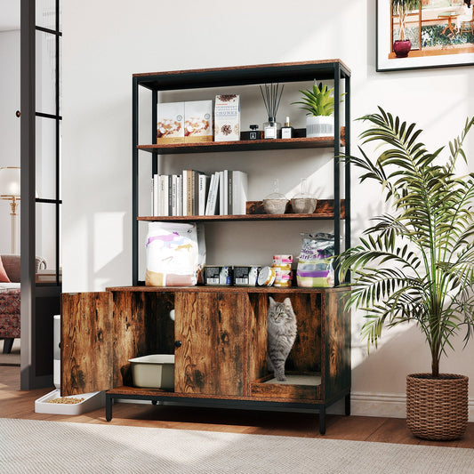 Cat Litter Box Enclosure with Storage Large Hidden Cat Washroom-Rustic Brown