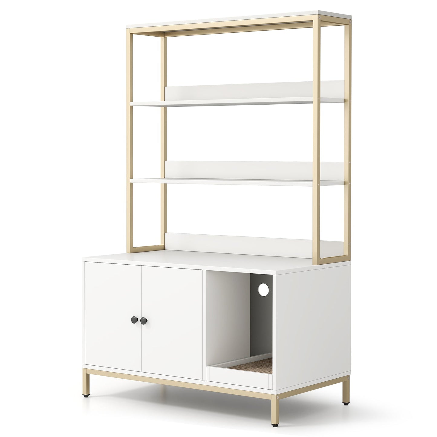 Cat Litter Box Enclosure with Storage Large Hidden Cat Washroom-White