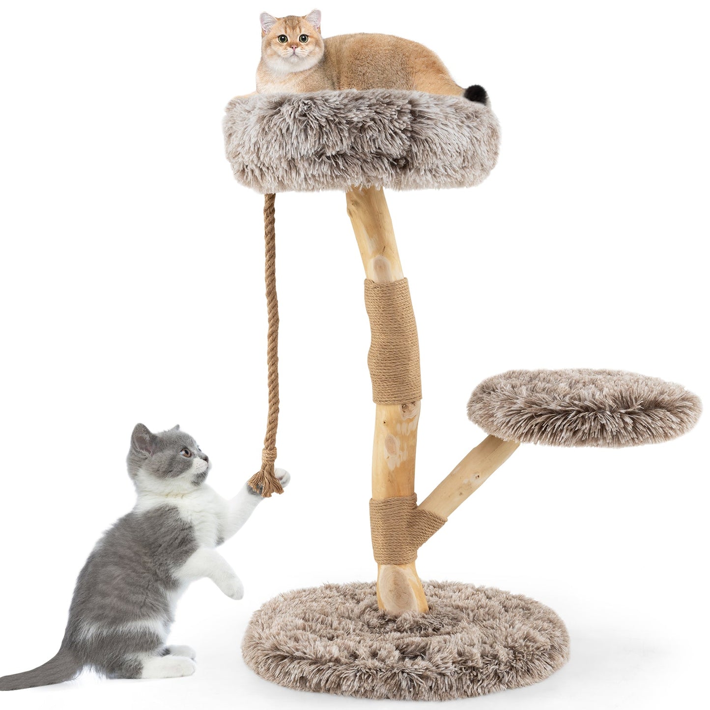 90CM Modern Wooden Cat Tree Tower with Perch for Indoor Use-Grey