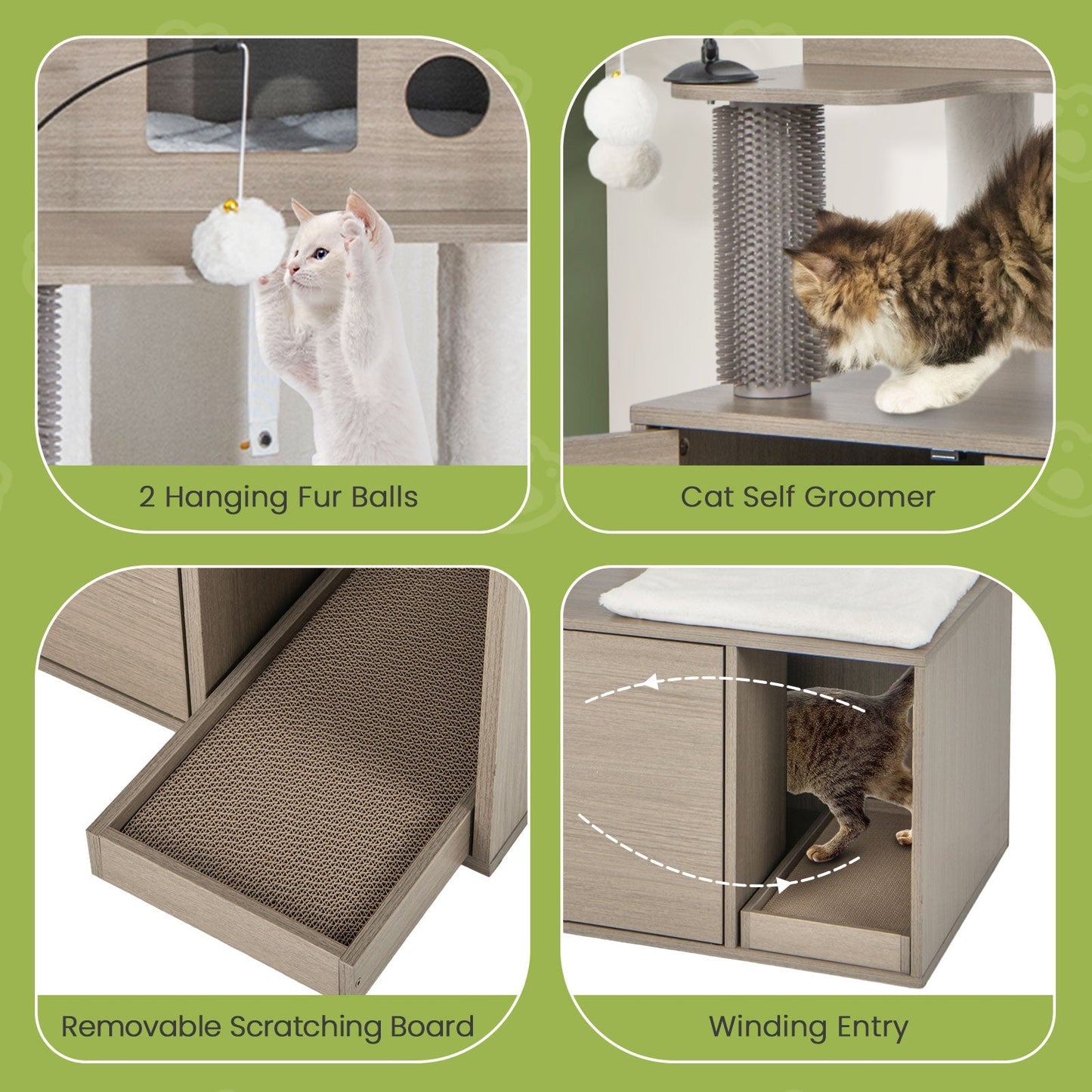 Cat Tree with Litter Box Enclosure-Grey