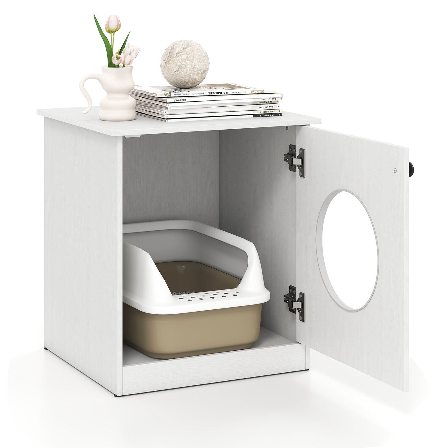 Cat Litter Box Enclosure for Living Room Bedroom-White
