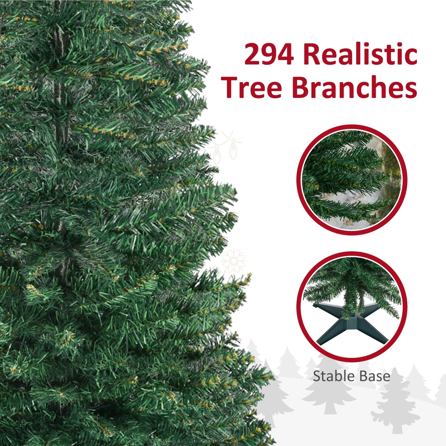 HOMCOM 5ft Unlit Artificial Christmas Tree, Pencil Slim Xmas Tree with Solid Stand and Realistic Branches, Green