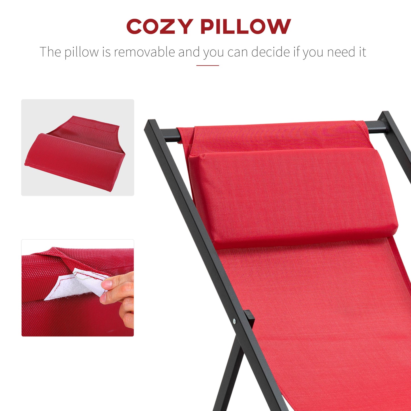 Outsunny Zestaw 2 składanych leżaków ogrodowych na aluminiowej ramie, leżaki ogrodowe, składany leżak ogrodowy, czerwony