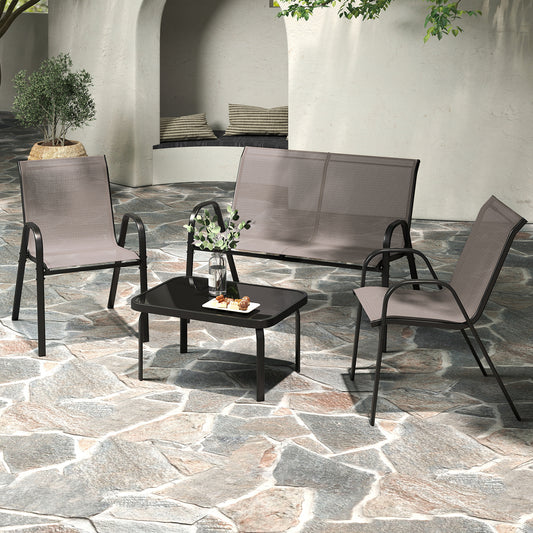 4 Piece Modern Chair and Table Set with Fabric Seat and Tempered Glass Tabletop-Grey