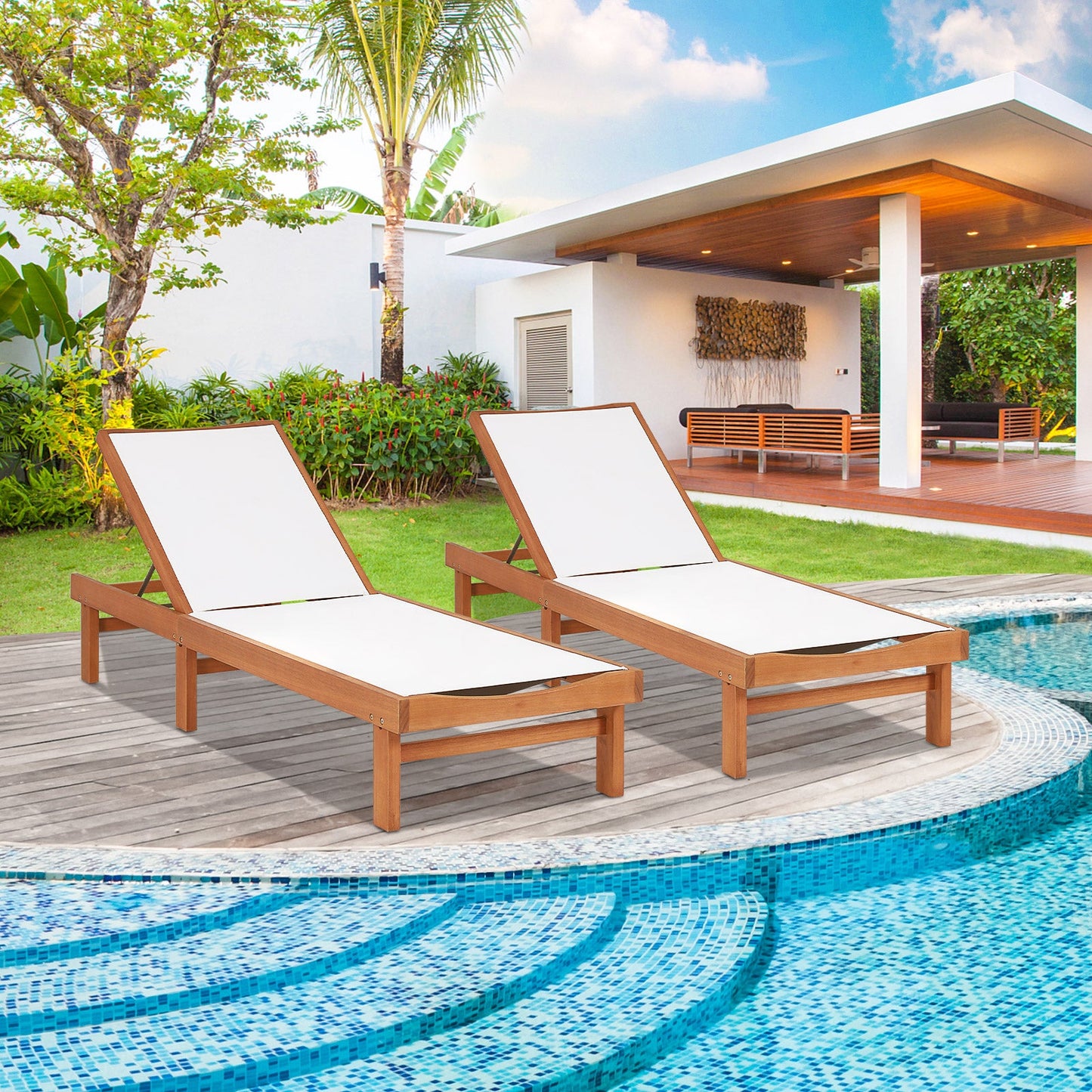 Solid Wood Back Adjustable Patio Lounge Chair