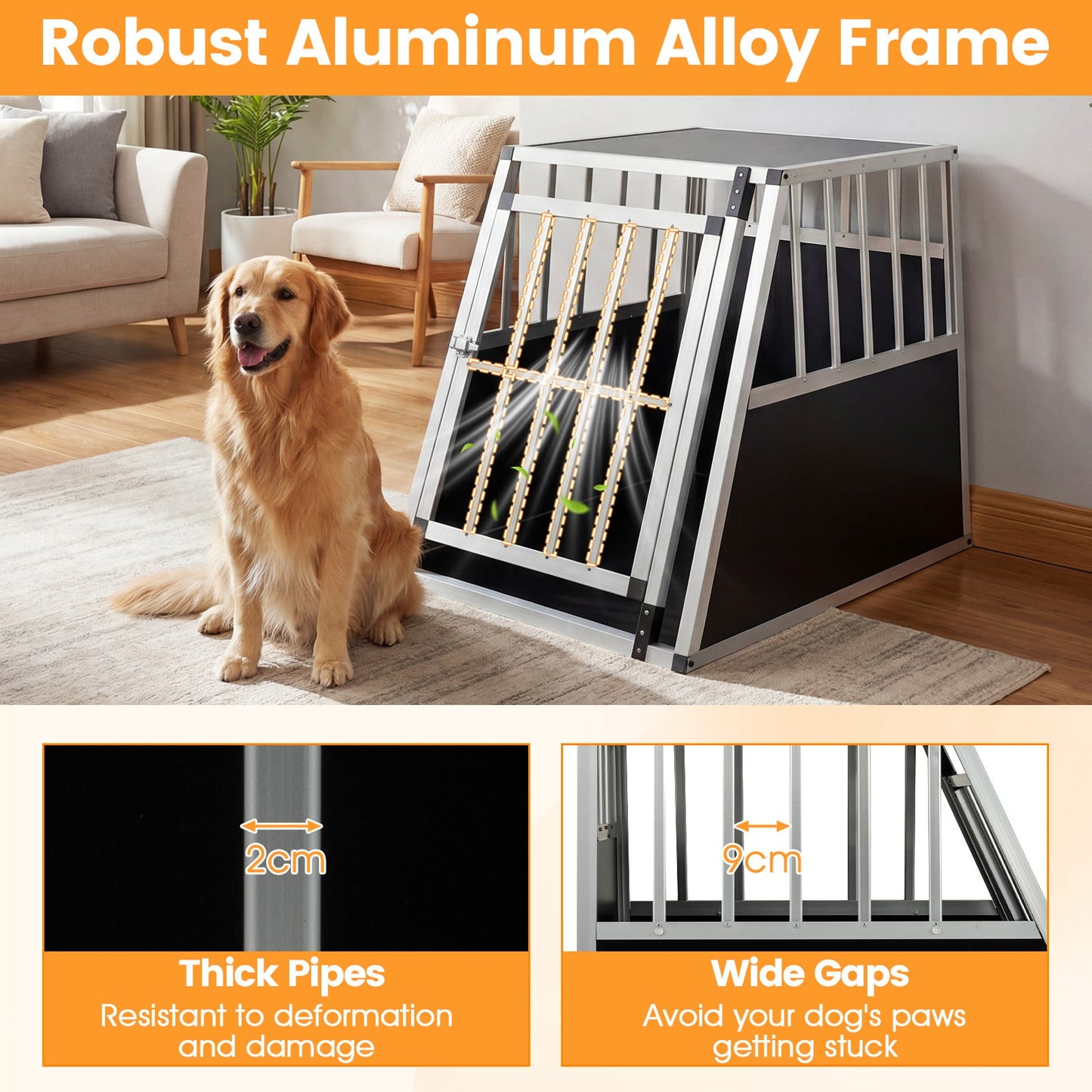 Chew Proof Dog Cage for Small Medium Dogs with Trapezoidal Design for Camping