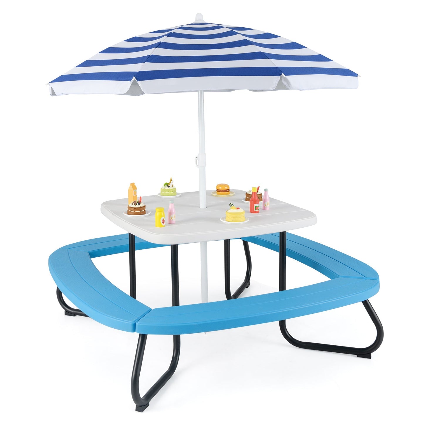 Children HDPE Kids Picnic Table with Height Adjustable Umbrella-White