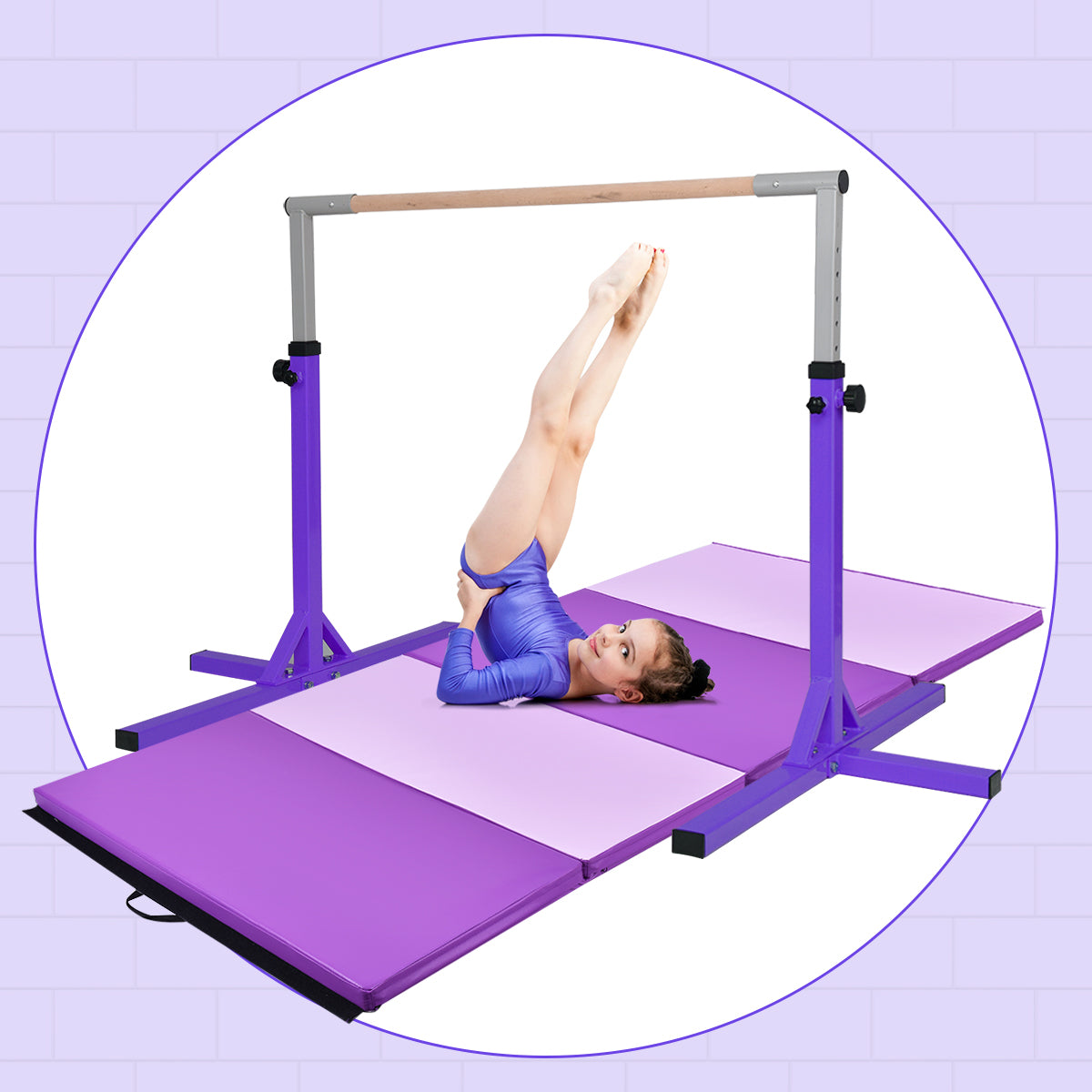 Children's Height Adjustable Gymnastics Training Bar, 90-150cm-Purple