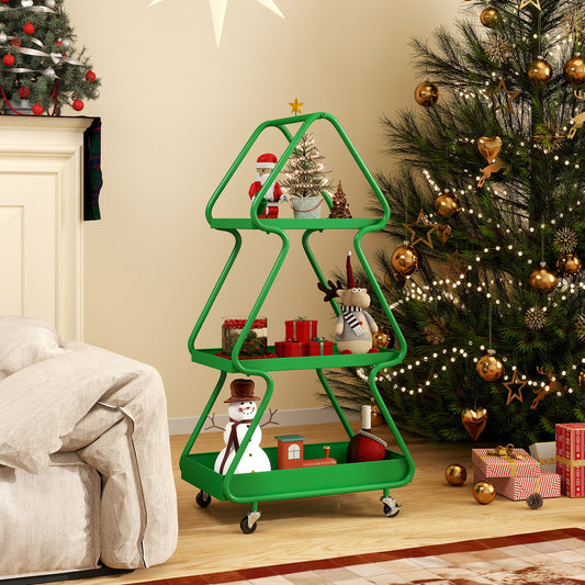 Christmas Tree Storage Cart 3-Tier Rolling Xmas Cart with Topper Star-Green