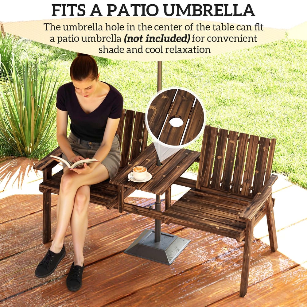 Outsunny 2-Seater Garden Bench with Table & Parasol Hole in a Carbonised Finish, image 5