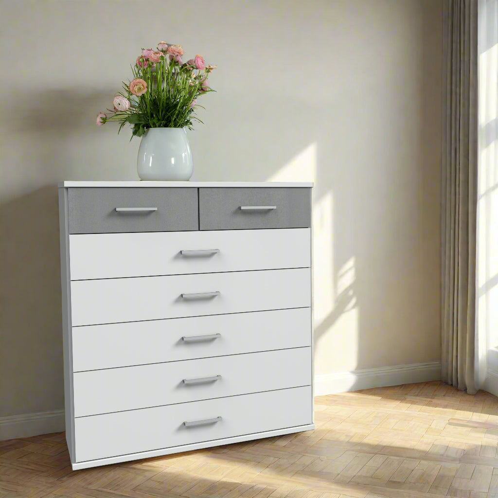 White Chest of Drawers DAYTON Medium Chest, 7 Drawers