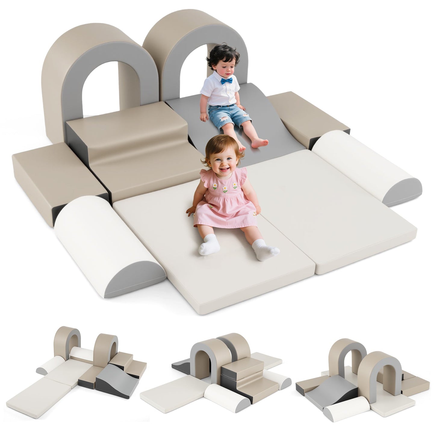 10-Piece Foam Climbing Blocks for Crawling Climbing and Sliding-Grey