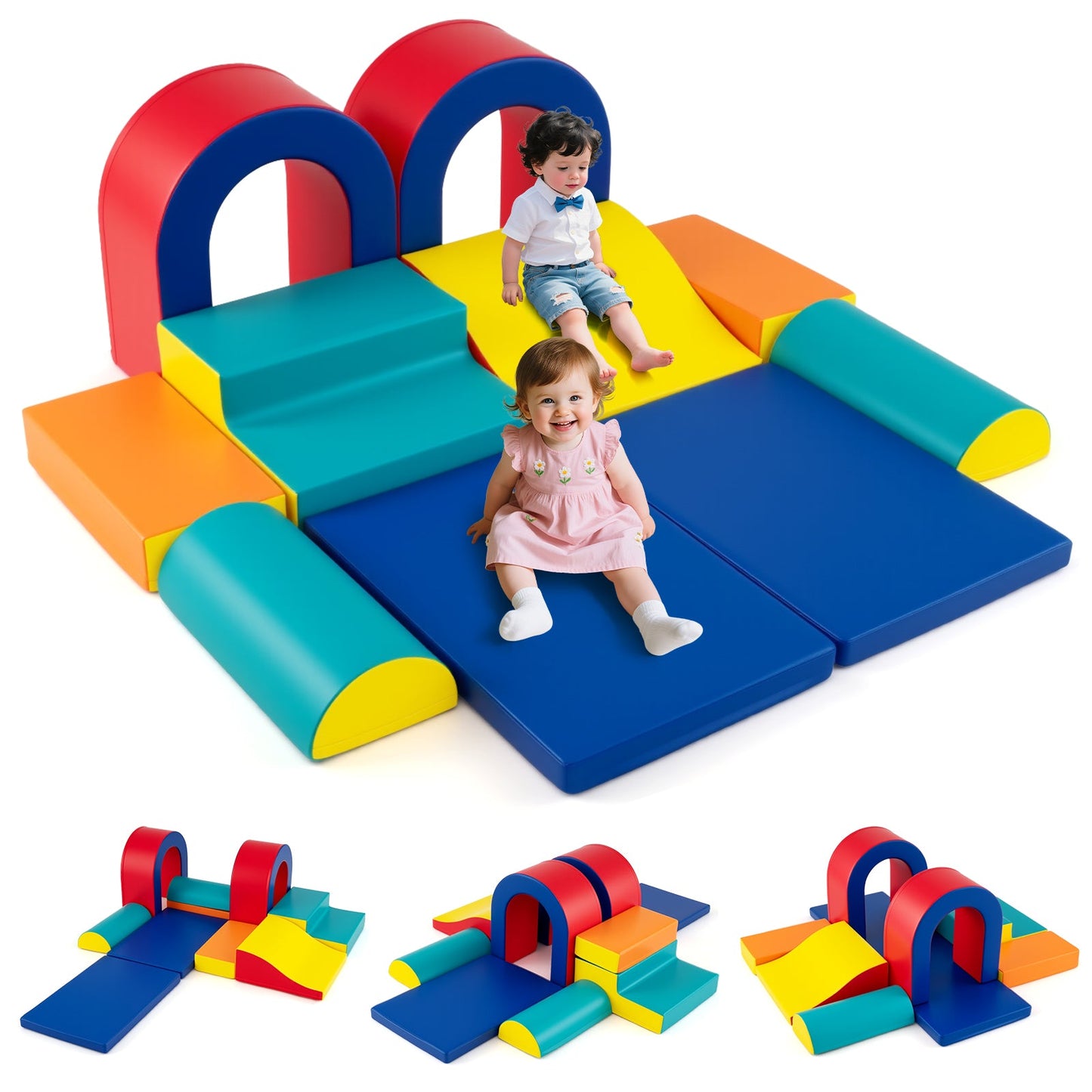 10-Piece Foam Climbing Blocks for Crawling Climbing and Sliding-Red