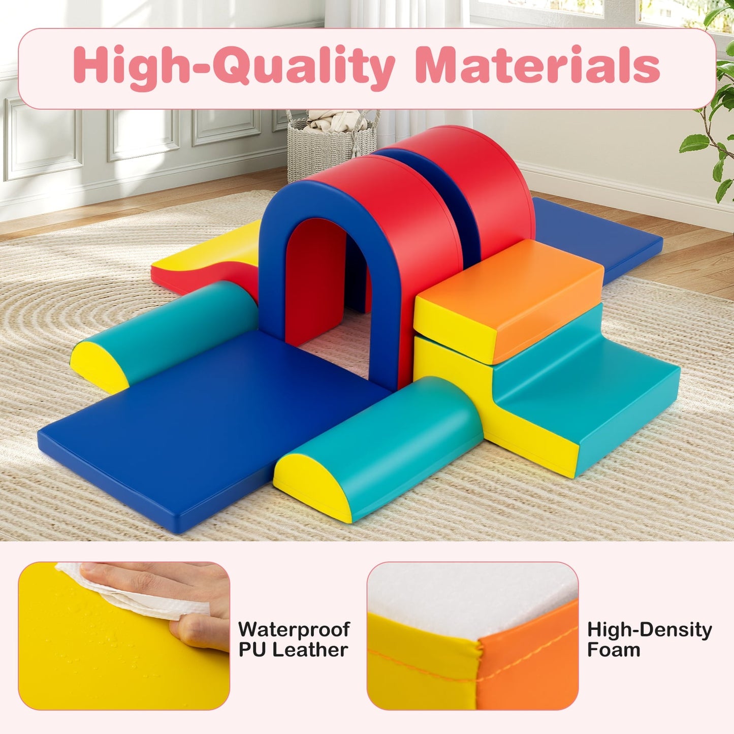 10-Piece Foam Climbing Blocks for Crawling Climbing and Sliding-Red