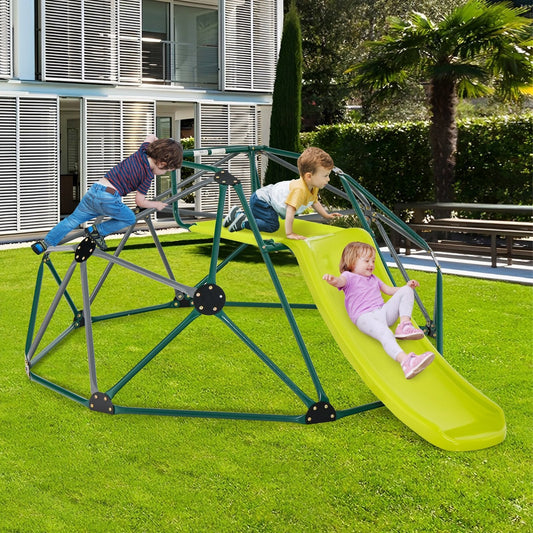 Geometric Dome Climber with Slide and Fabric Cushion-Grey