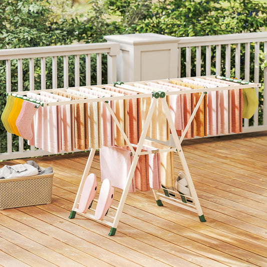 Clothes Drying Rack Foldable Metal Laundry Drying Rack-Beige
