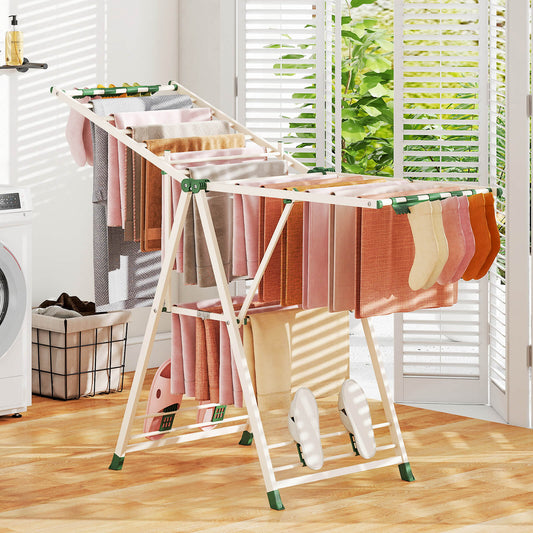 Clothes Drying Rack Foldable Laundry Drying Rack with 18 Drying Rails-Beige