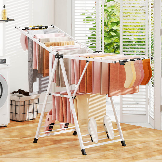 Clothes Drying Rack Foldable Laundry Drying Rack with 18 Drying Rails-White