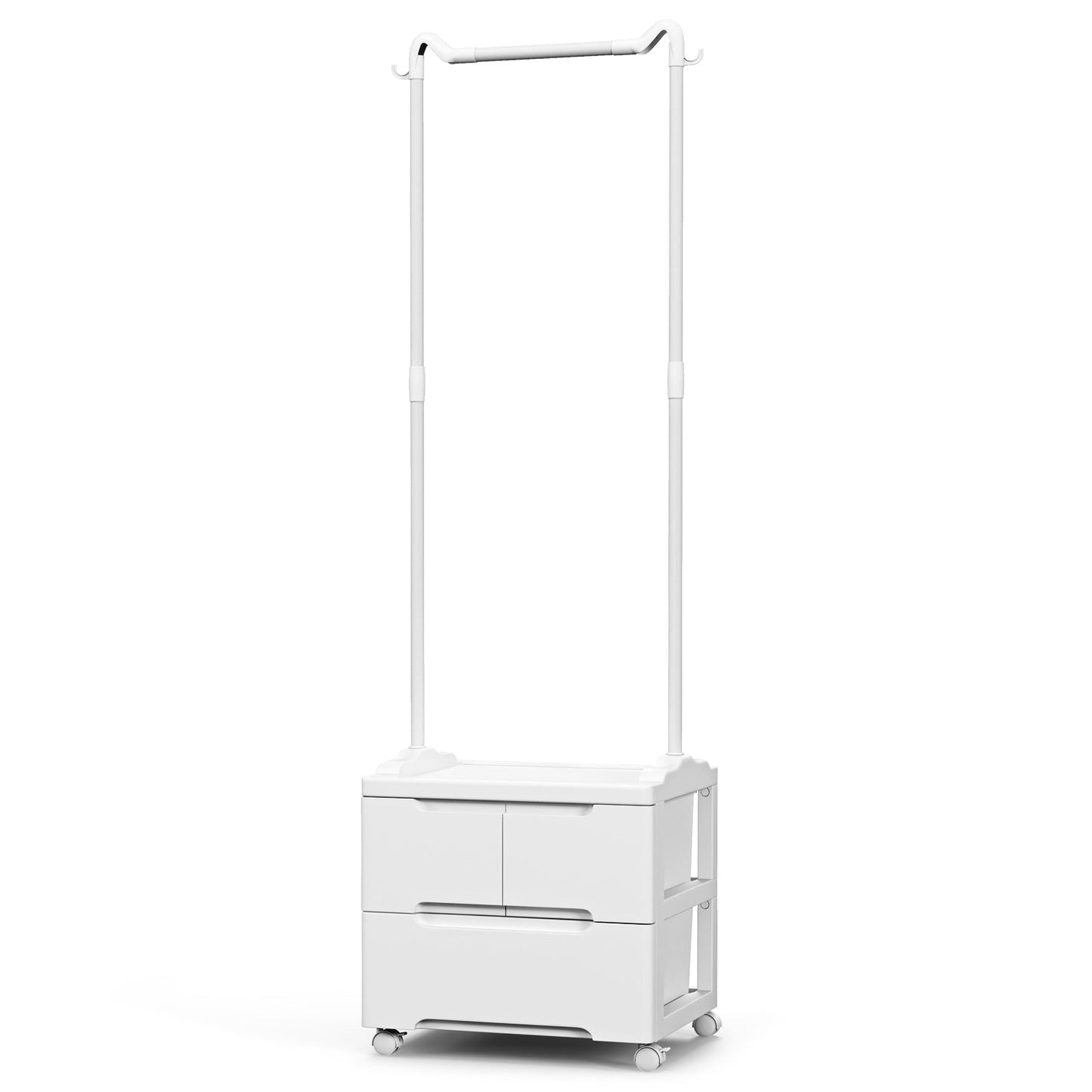 Clothing Rack with Drawers Rolling Garment Rack with Side Hooks-White